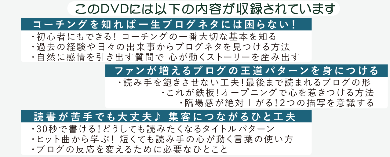 このDVDには以下の内容が収録されています